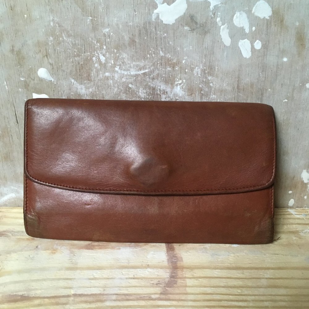 Vintage Coach Checkbook Holder / Billfold / Purse / Brown Leather / Trifold